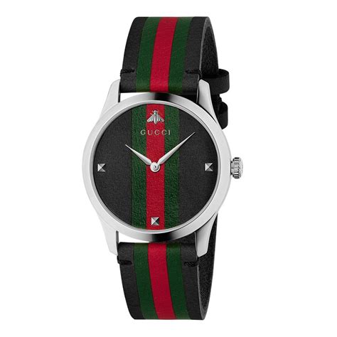 gucci quartz black face red striped|Gucci black leather.